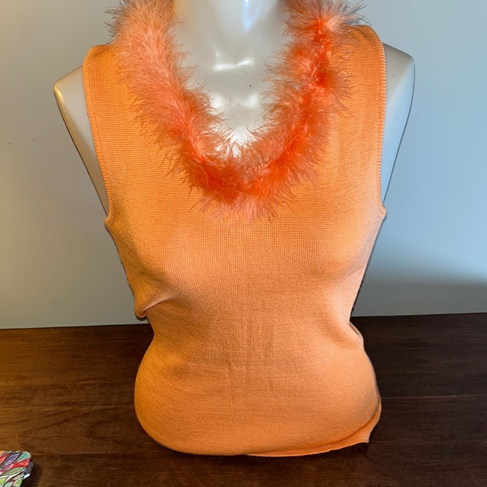 Sleeveless Top with Faux Ostrich Neckline Size Medium NWOT